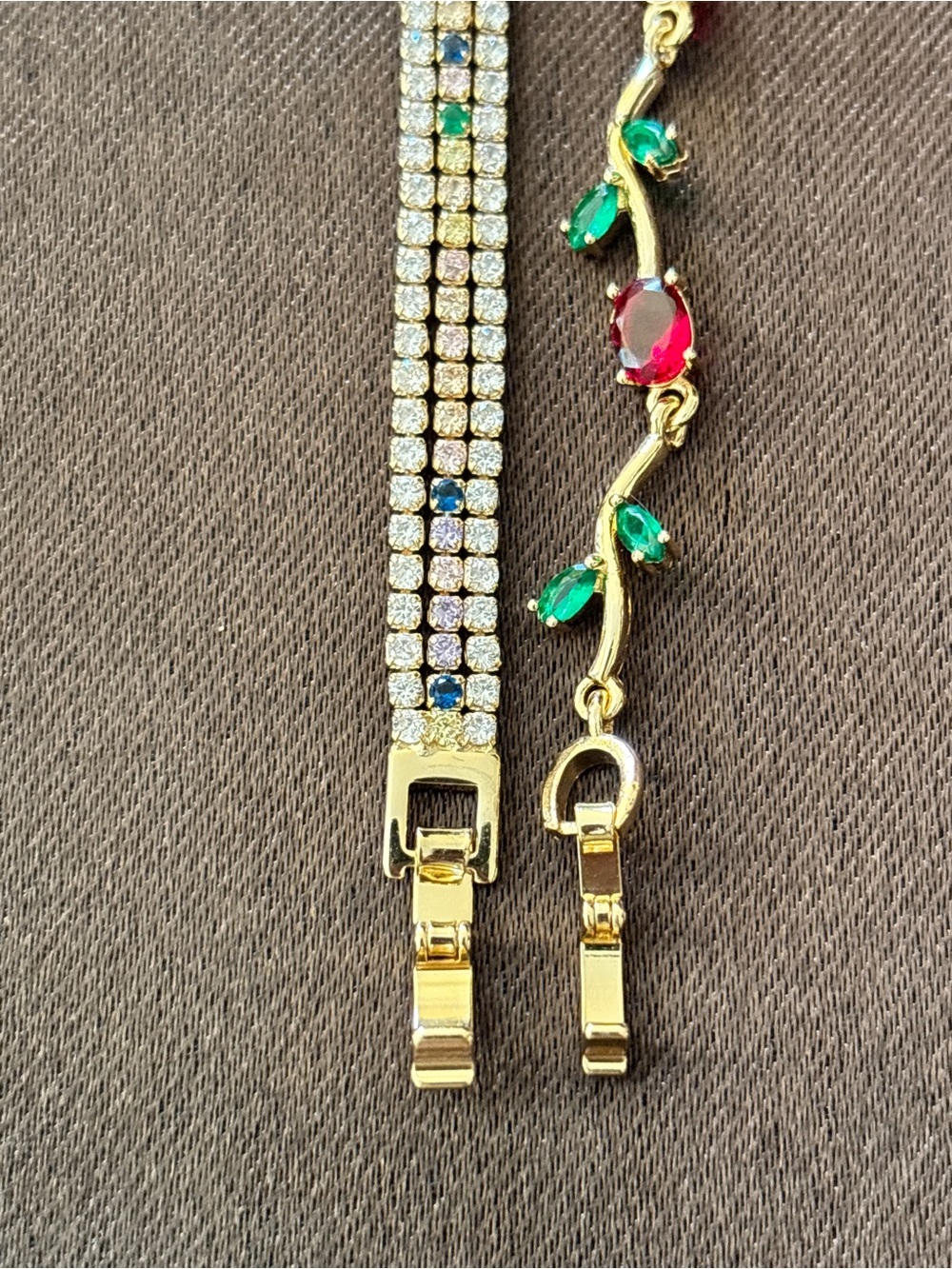 Pretty Bird Yellow Gold Rose & Triple Tennis CZ Bracelets - Picture 12 of 12